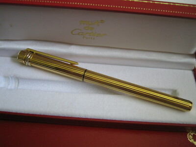 1980s Must de CARTIER Trinity Godron FOUNTAIN Pen, 18K Nib 379265