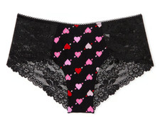 Victoria's Secret Pink Floral Lace Hearts Cheeky Panties Black Pink Red L XL NIP