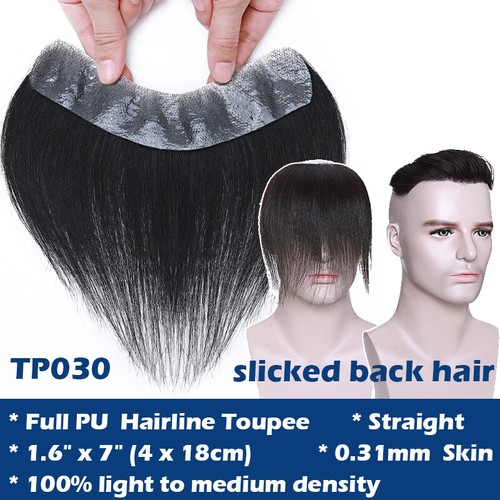 30mm Curl Mens Toupee 100% Human Hair Replacement System Hairpiece Topper Short - Picture 9 of 53