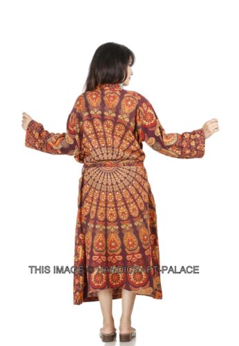 100% Algodón Mujer Mandala Largo Spa Vestido Albornoz Con / Bolsillos Libre - Imagen 13 de 77