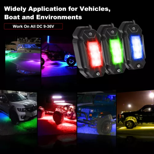 1ft Lighted Spiral RGB Fat LED Whip Light w/4 Pods RGB Rock Lights for ATV UTV - Picture 11 of 19