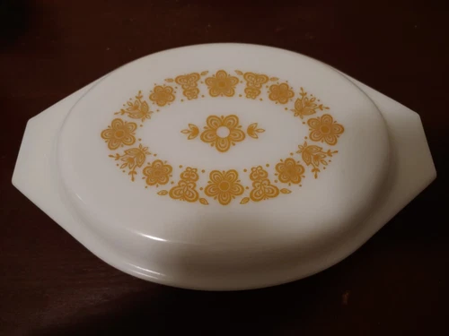 Vintage Pyrex Butterfly Gold Divided Casserole With Lid 1 Quart 063