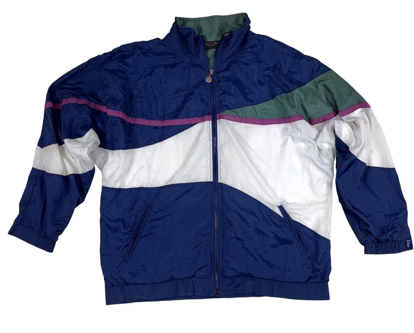 Giacca a vento vintage Christian Dior Monsieur uomo L pista blu nautico bianco