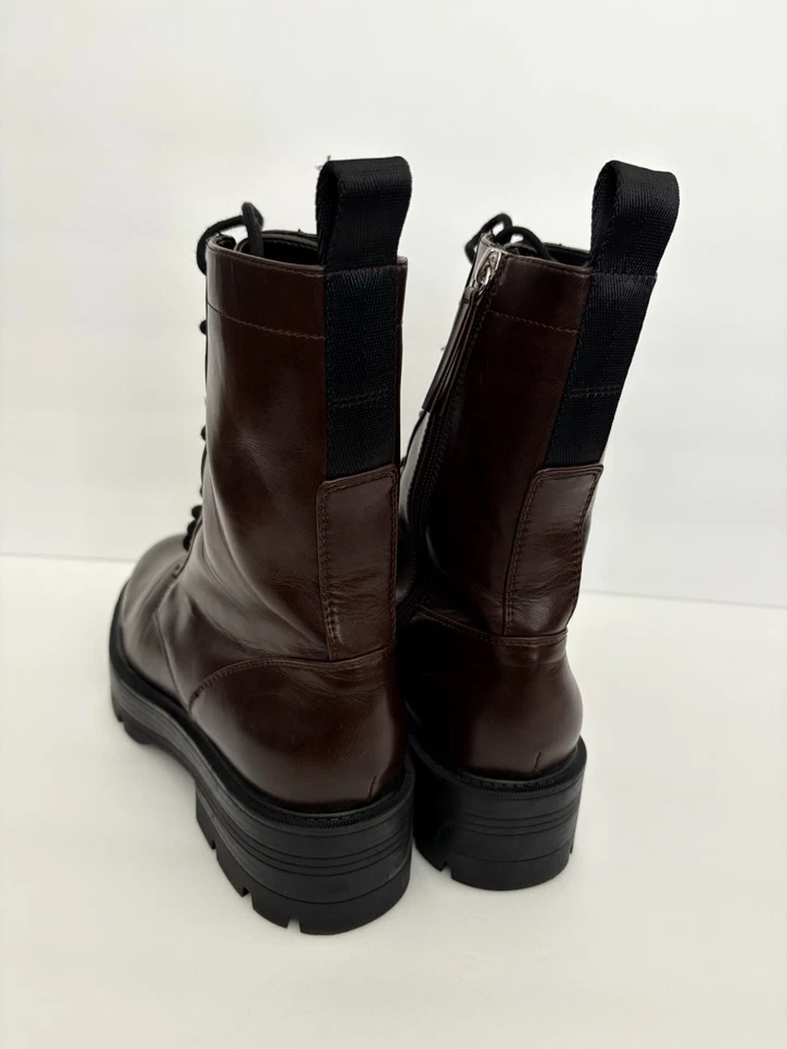 Bota de Combate Zara Suela con Cordones Talla 9 Marrón EE. UU. Suela Negra Cremallera Tobillo Usada en Excelente Condición Foto 3 de 4