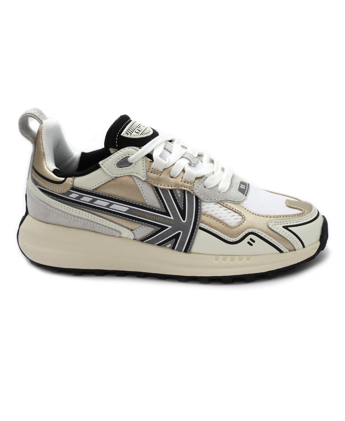 KAOTICO AQ003 DETROIT tech gold bianco oro scarpe donna sneakers lacci pelle