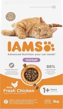 IAMS Hairball Complete Dry Cat Food for Adult and Senior Cats with Chicken 3 kg 6.02 per kilo