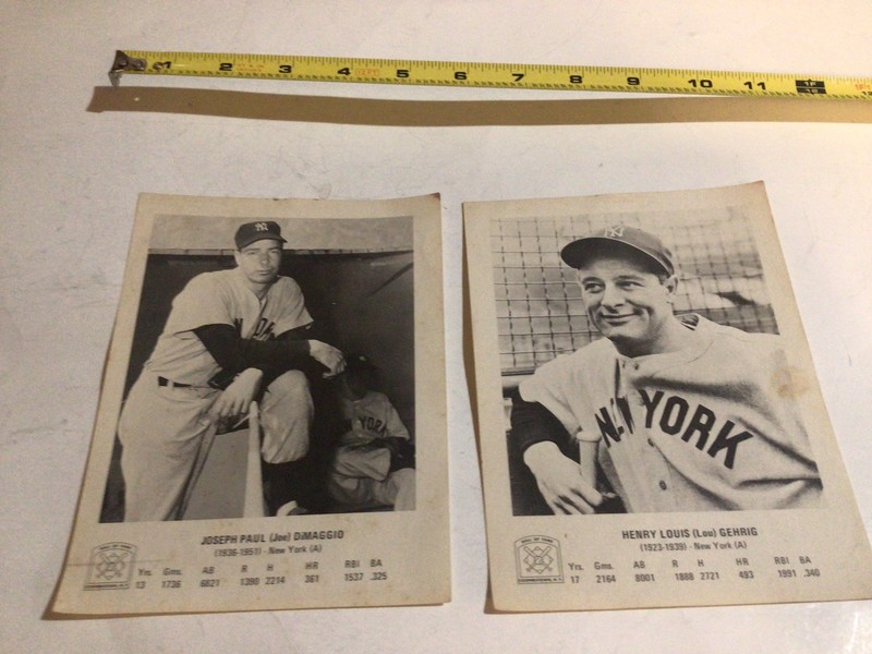Two Vintage Baseball Hall of Fame Photos - Lou Gehrig & Joe DiMaggio