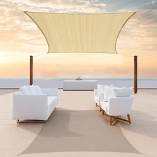 16' x 16' Beige Square Sun Shade Sail Mesh Canopy Fabric Cloth Screen - UV Bl...