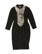 HAGARTY Womens 3/4 Sleeve Bodycon Dress UK 10 Small  Black Colourblock HT08