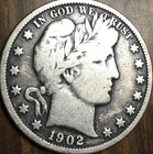 1902 US SILVER 50 CENTS BARBER HALF DOLLAR