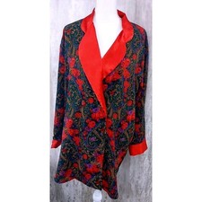 Vintage Victorias Secret Gold Label Floral Paisley Sleep Shirt Red Satin Trim L