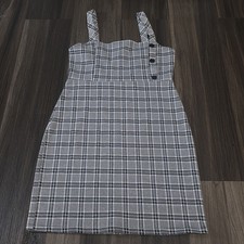 Forever 21 Plaid Pinafore Mini Dress Zip-Up Front Black & White Size S