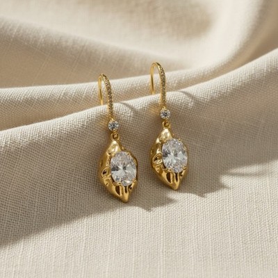 Crystal Earrings Alexis Bittar STYLE Openwork Gold Stud CZ Molten Boho VTG