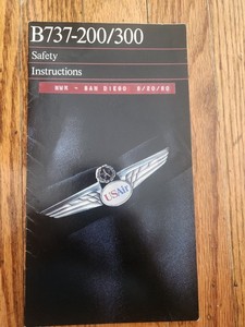 Vintage USAir Boeing 737-200/300 Aircraft Safety Card- 1989