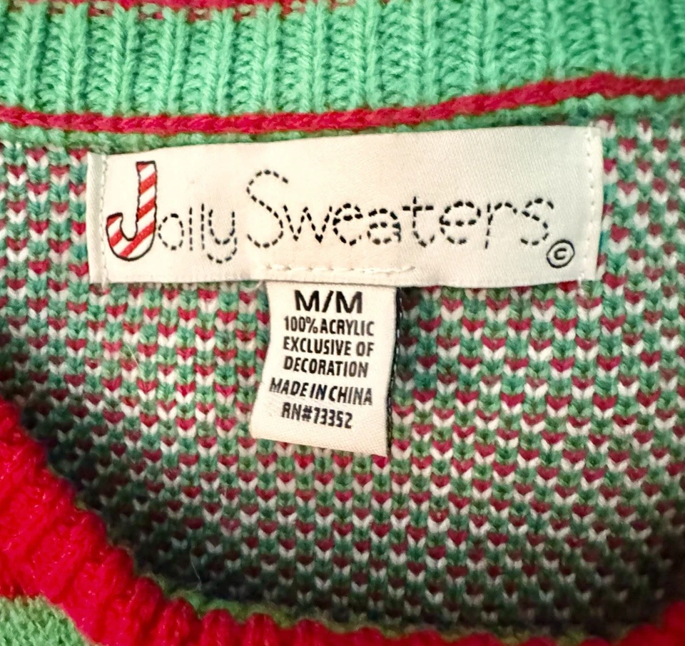 Jolly Suéteres Feo Navidad Suéter Unisex Mediano Rojo, Verde, Blanco Corbata a Rayas Foto 3 de 4