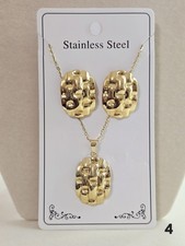 Hammered Oval Stainless Steel Statement Earrings And Necklace Set