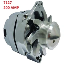 NEW GM 200 HIGH AMP CHROME 1-WIRE ALTERNATOR WITH BILLET FAN AND 6-GROOVE PULLEY