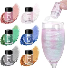 CRPTHE 6 Colors Luster Dust Edible Set, Glitter for Cocktails, Rainbow 