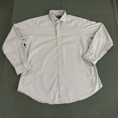 Polo Ralph Lauren Mens Shirt 17 34 35 Purple White Pinstriped Estate Custom Fit