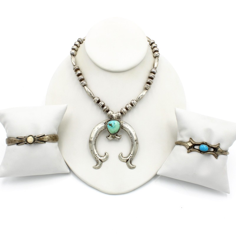 Southwest Sterling Turquoise Sandcasted Naja Jewelry Lot of 3 #S5387-2