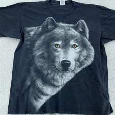 Vintage Wolf Big Print T-Shirt Mens Large/XL Black Wildlife Animal Nature Tee