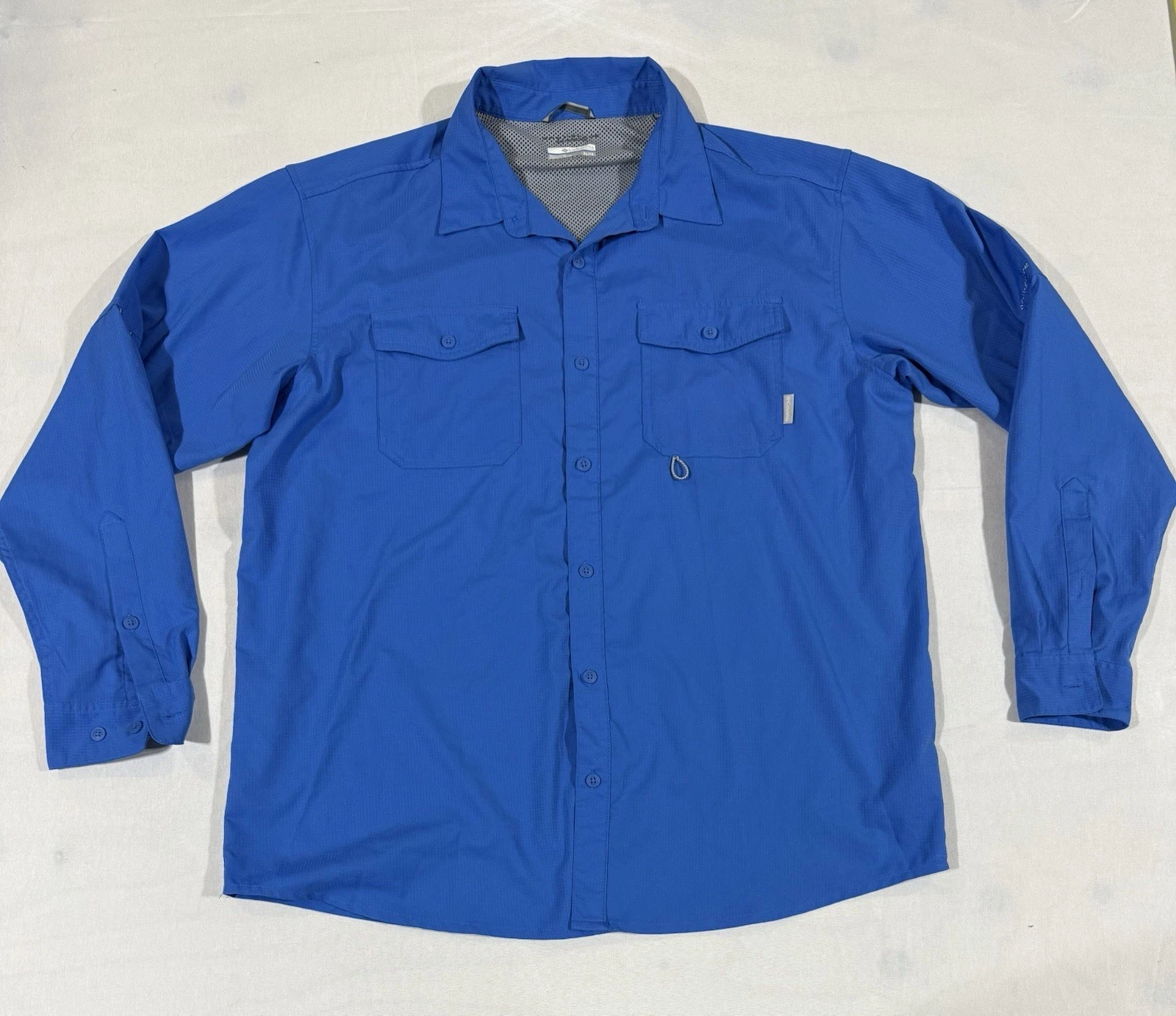 Columbia Omni-Shade Men's XL Long Sleeve Shirt Blue Fishing Outdoors EUC