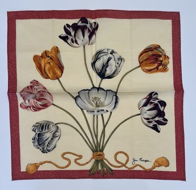 HANDKERCHIEF VINTAGE JIM THOMSON ART TULIPS FLORAL COTTON POCKET SQUARE 15.5 