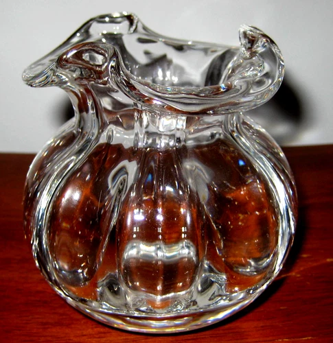 Vintage Tiffany & Co Crystal Glass Vase 6.5” H  Ruffled Edge Design Signed