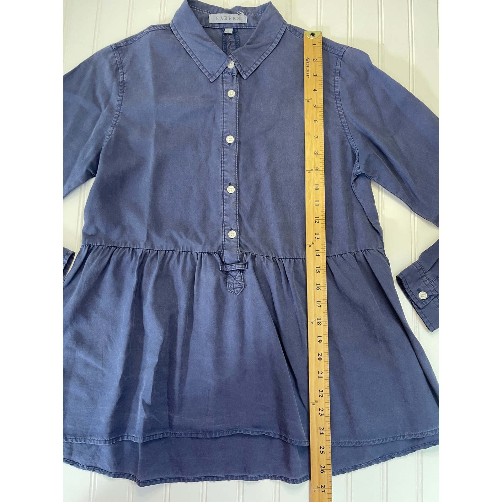 Harper Blue Button Down Flowy Long Collared Top -… - image 3