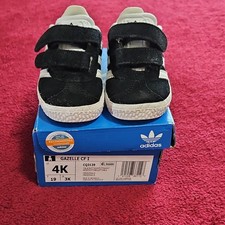adidas Gazelle CF I Kids Sneakers Black/White Hook Loop Suede US 4K