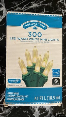 Holiday Time 300ct Cool White LED Mini Lights Green Wire - Lighted Length 59 FT