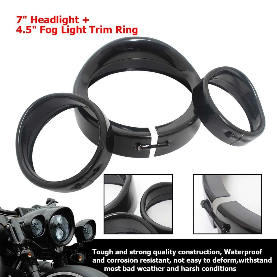 7" Headlight 4.5" Passing Fog Lamp Trim Ring Bezel Visor Cover Fit For Road King — 第 4/4 张图片