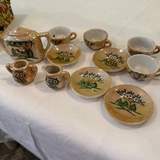 Vintage CHILDS TEA SET Hand Painted Lusterware From JAPAN 9 Pcs Floral Villa