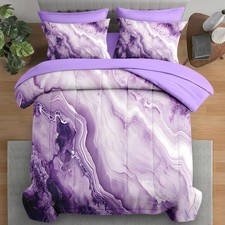 Comforter Set Twin Size, Purple Marble Black Gold 5 Pcs Bedding for Kids and ...