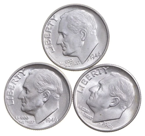 Choice Unc 1946 P D S Roosevelt Dime Gem BU Collection Lot Set