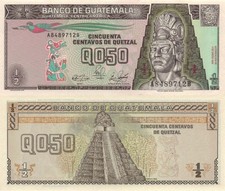 Guatemala 1/2 (Half) Quetzal (04.1.1989) - Tecun/Ancient Pyramid/P72a