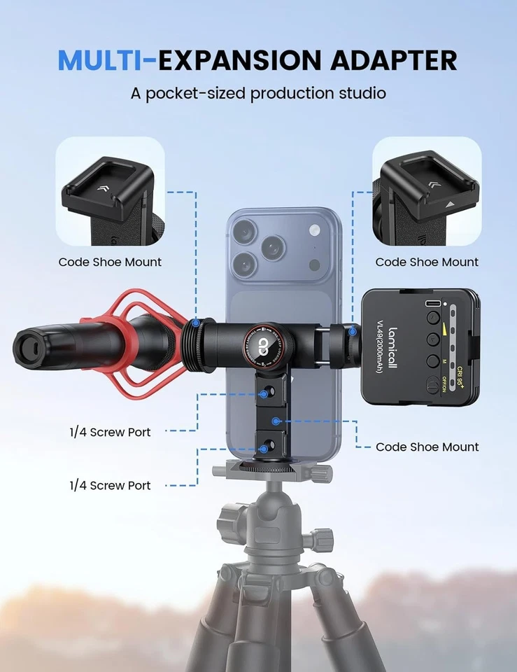 Lamicall Aluminium Phone Tripod Mount – 3-in-1 Base, 3 Cold Shoes, 360° - Image 4 of 4