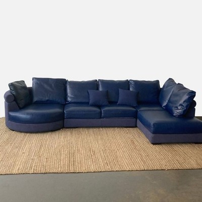Roche Bobois Blue Leather Sectional Sofa