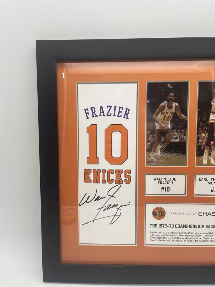 Fotografía autografiada firmada por Walt Frazier & Earl Monroe de los New York Knicks enmarcada Foto 3 de 4