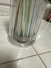 Old-Fashioned Straw Holder / Dispenser, Thick Glass Jar w/ Metal Lid & Mechanism — photo 6