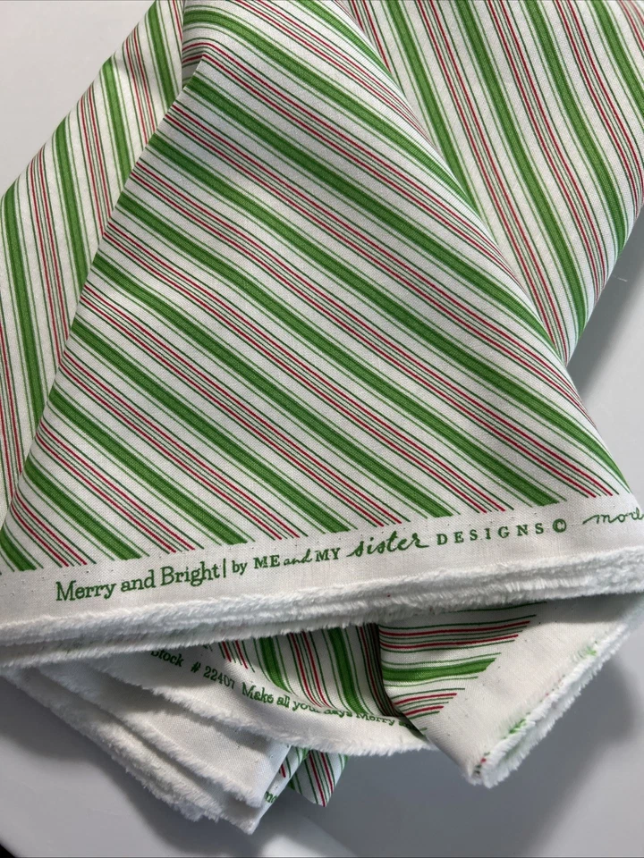 Christmas Holiday Diagonal Stripe Cotton Fabric MODA Me And My Sister 3 Yards - Image 2 of 2