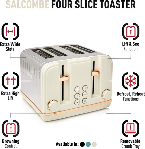 Haden Salcombe Cream 1.7L BPA Free Kettle & 4 Slice Wide Slot Toaster Set - Picture 4 of 13