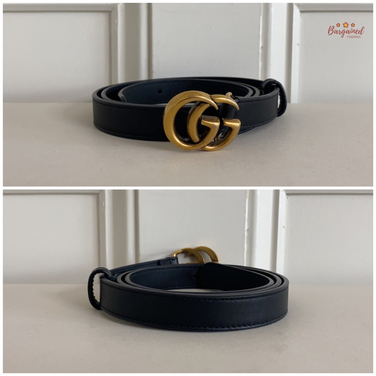 NEW Gucci Marmont Black Leather Double G Buckle Belt Gold Hardware 409417 114 46 Gucci GG Marmont Belt Black Leather Gold Double G Buckle  main image 4