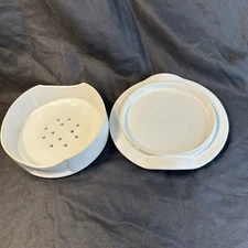 Crate & Barrel Brie Cheese Baker Baking Dish Server Keeper 2 Pc. Vent Holes EXC