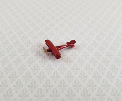 Dollhouse Bi-Plane Airplane Toy Tiny Red Painted Metal 1:12 Scale Plane