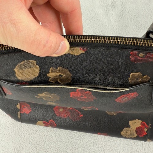 Coach Black Poppy Tote Purse Red Flowers Leather Women’s - Picture 10 of 15
