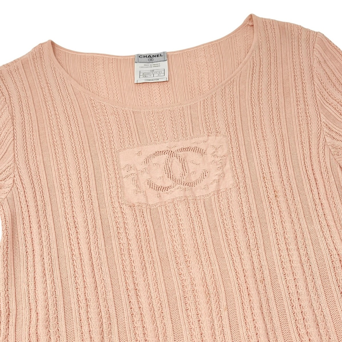 CHANEL Vintage 04P CC Mark Logo Knit T-shirt Top #42 Pink CHANEL Vintage 04P CC Mark Logo Knit T-shirt Top #42 Pink