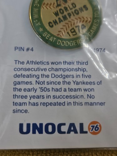 Oakland A's Athletic's Unocal 76 Pin #4 - 1974 World Champions / New - Picture 4 of 6