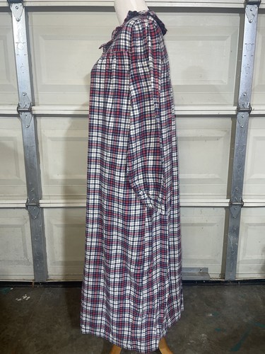 VTG Lord & Taylor Women’s Cotton Flannel Plaid Granny Nightgown White Red L/XL - Picture 3 of 9