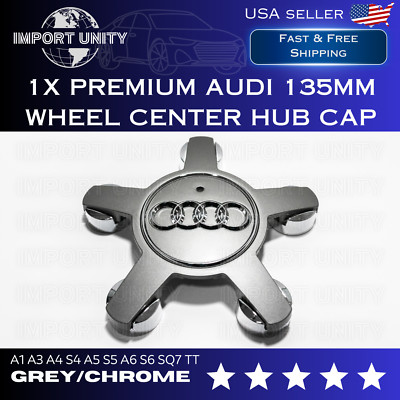 1X REPLACEMENT AUDI GREY CHROME 135MM SPYDER WHEEL CENTER CAP 4F0601165N OE
